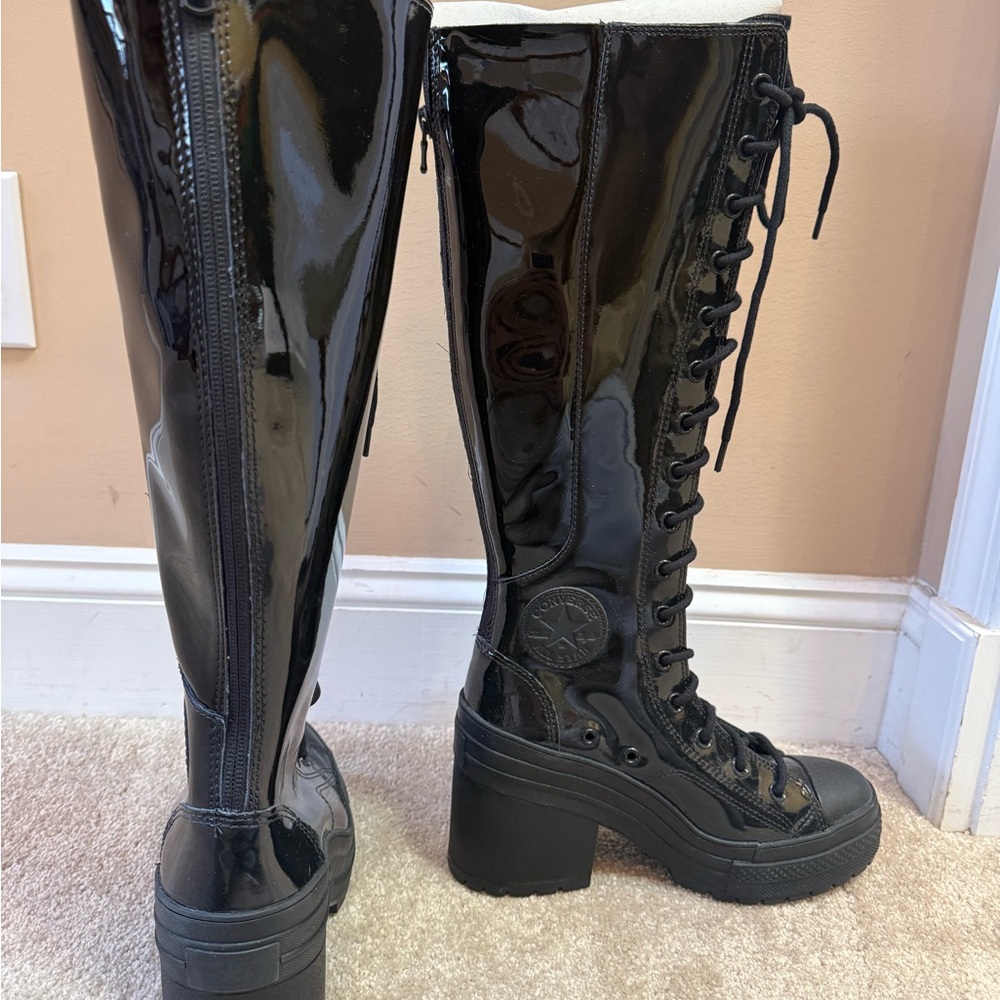 Converse Shiny Black Lace-Up Boots - Picture 2 of 4